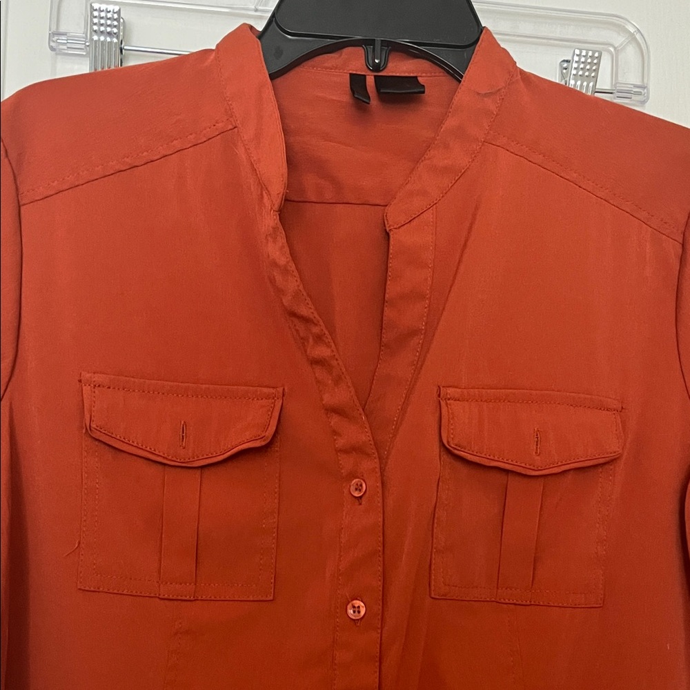 Burnt Orange Button Down Short Sleeve Top - Picture 3 of 5